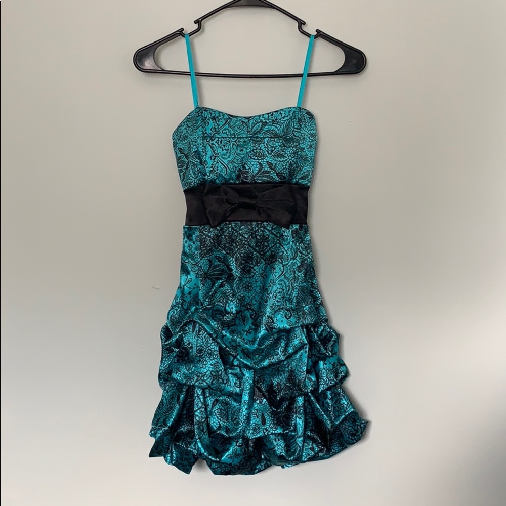 Teal Strapless party dress